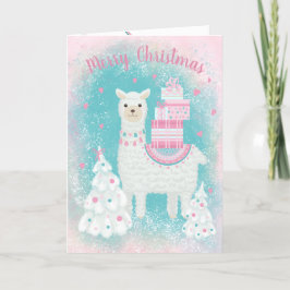 Cute Llama met kerstcadeaus Feestdagen Kaart