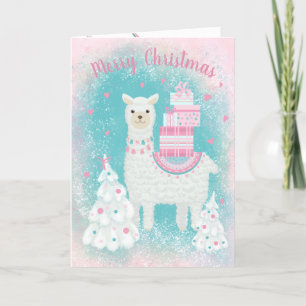Cute Llama met kerstcadeaus Feestdagen Kaart