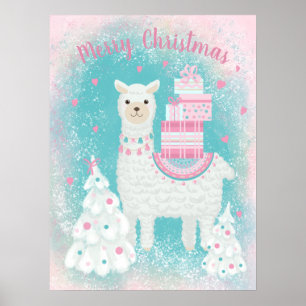Cute Llama met kerstcadeaus Poster