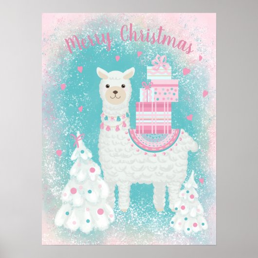 Cute Llama met kerstcadeaus Poster (Voorkant)