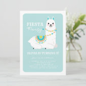 Cute Llama met Pom Poms Blue Fiesta kinderen op za Kaart (Staand voorkant)