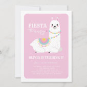 Cute Llama met Pom Poms Pink Fiesta Kinderen Birth Kaart (Voorkant)
