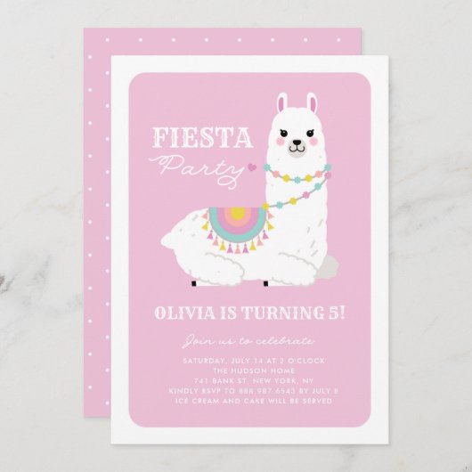 Cute Llama met Pom Poms Pink Fiesta Kinderen Birth Kaart (Voorkant / Achterkant)