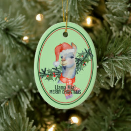 Cute Llama Mia Merry Kerstmis Keramisch Ornament