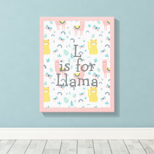 Cute llama Nursery Decor Canvas Afdruk (Insitu (Houten vloer))