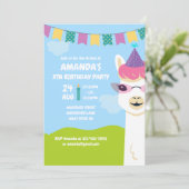 Cute Llama over de uitnodiging van de Birthday Par (Staand voorkant)