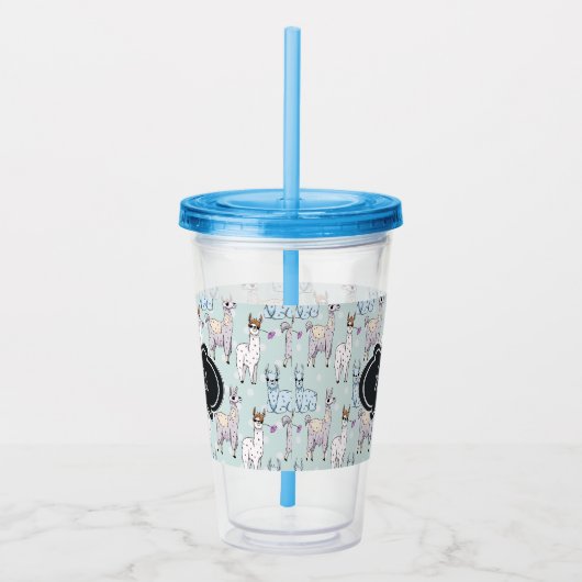 Cute Llama Pattern on Polka Dots Acryl Drinkbeker (Rechts)