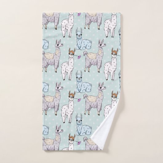 Cute Llama Pattern on Polka Dots Bad Handdoek (Handdoek)