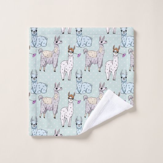 Cute Llama Pattern on Polka Dots Bad Handdoek (Wasdoekje)