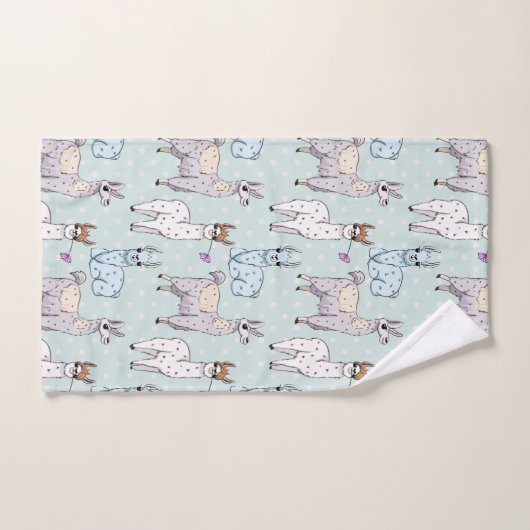 Cute Llama Pattern on Polka Dots Bad Handdoek (Handdoek)