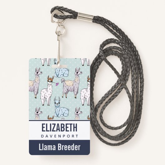 Cute Llama Pattern on Polka Dots Badge (Voorkant met draagriem)