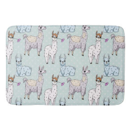 Cute Llama Pattern on Polka Dots Badmat