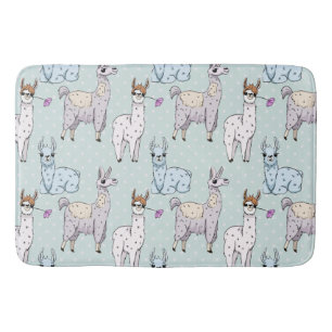 Cute Llama Pattern on Polka Dots Badmat