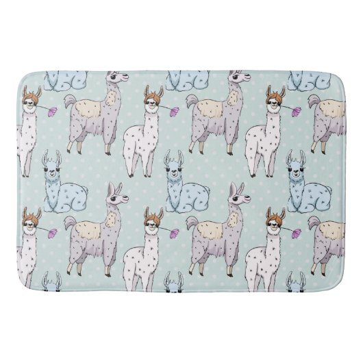 Cute Llama Pattern on Polka Dots Badmat (Voorkant)