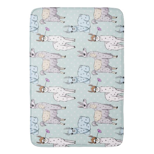 Cute Llama Pattern on Polka Dots Badmat (Voorkant Verticaal)