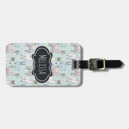 Cute Llama Pattern on Polka Dots Bagagelabel