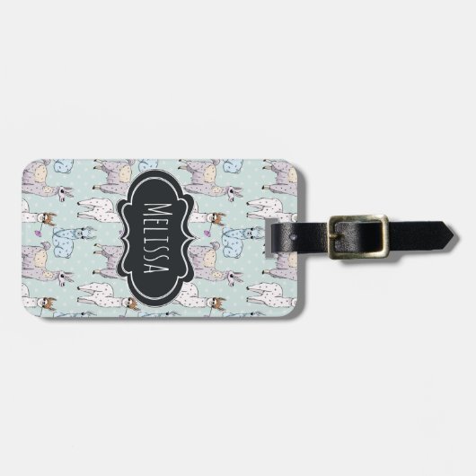 Cute Llama Pattern on Polka Dots Bagagelabel (Voorkant horizontaal)