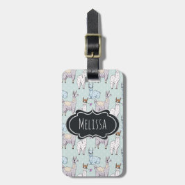 Cute Llama Pattern on Polka Dots Bagagelabel