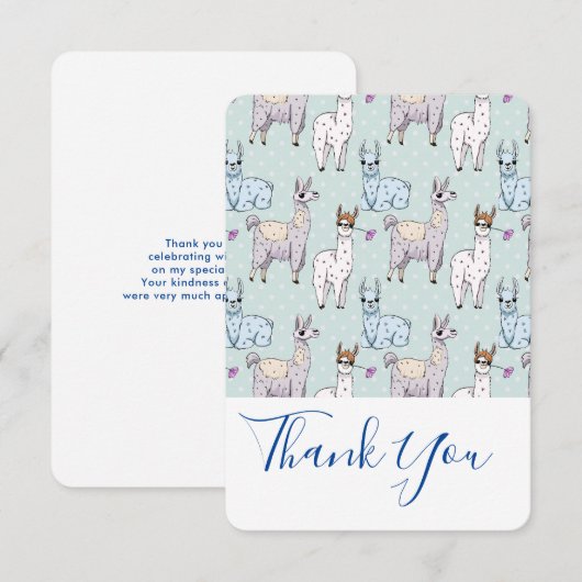 Cute Llama Pattern on Polka Dots Bedankt (Voorkant / Achterkant)