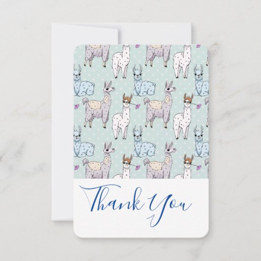 Cute Llama Pattern on Polka Dots Bedankt (Voorkant)