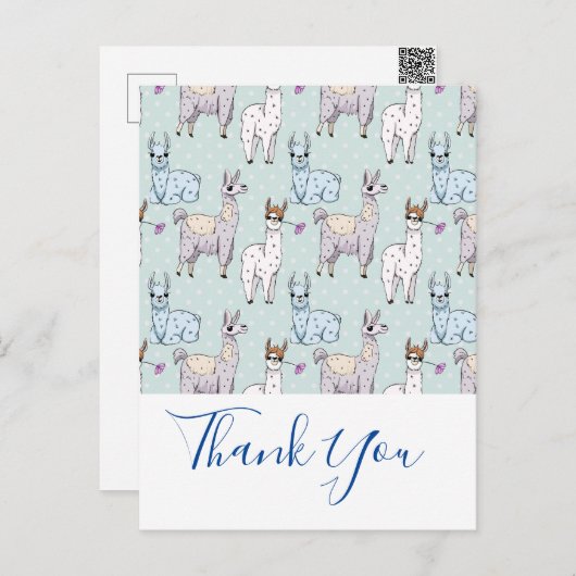 Cute Llama Pattern on Polka Dots Bedankt Briefkaart (Voorkant / Achterkant)