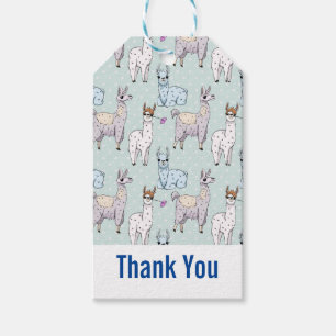 Cute Llama Pattern on Polka Dots Bedankt Cadeaulabel