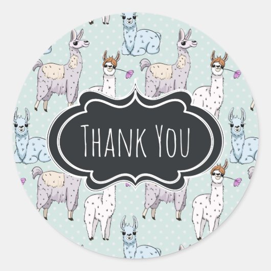 Cute Llama Pattern on Polka Dots Bedankt Ronde Sticker (Voorkant)