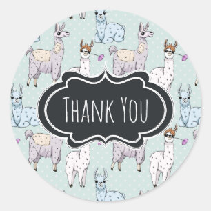 Cute Llama Pattern on Polka Dots Bedankt Ronde Sticker