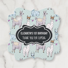 Cute Llama Pattern on Polka Dots Birthday Bedankjes Labels