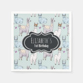 Cute Llama Pattern on Polka Dots Birthday Servet (Voorkant)