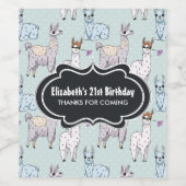 Cute Llama Pattern on Polka Dots Birthday Wijn Etiket (Enkel label)