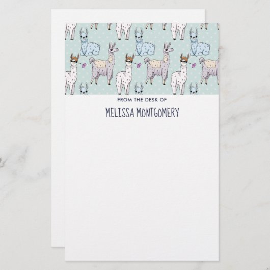 Cute Llama Pattern on Polka Dots Briefpapier (Voorkant / Achterkant)