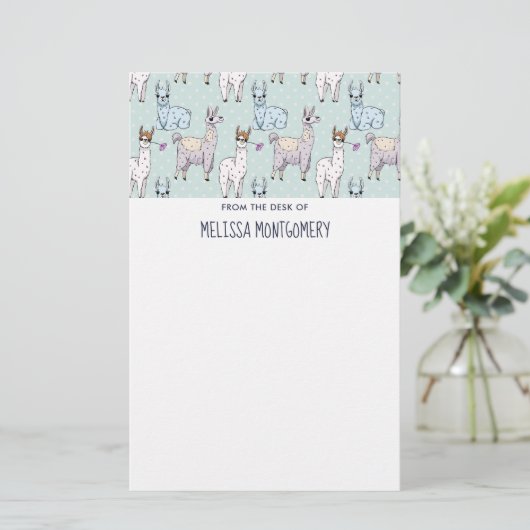 Cute Llama Pattern on Polka Dots Briefpapier (Staand voorkant)