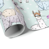 Cute Llama Pattern on Polka Dots Cadeaupapier (Rol Hoek)