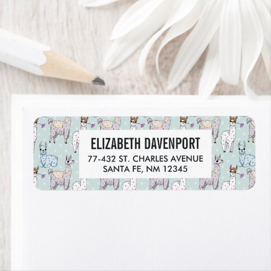 Cute Llama Pattern on Polka Dots Etiket (Insitu)