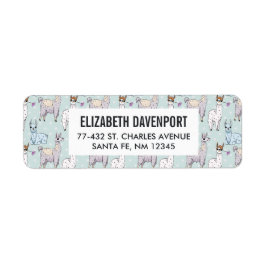 Cute Llama Pattern on Polka Dots Etiket