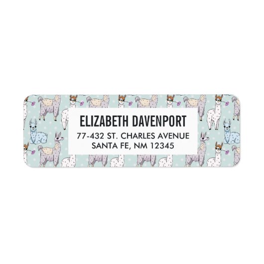 Cute Llama Pattern on Polka Dots Etiket (Voorkant)