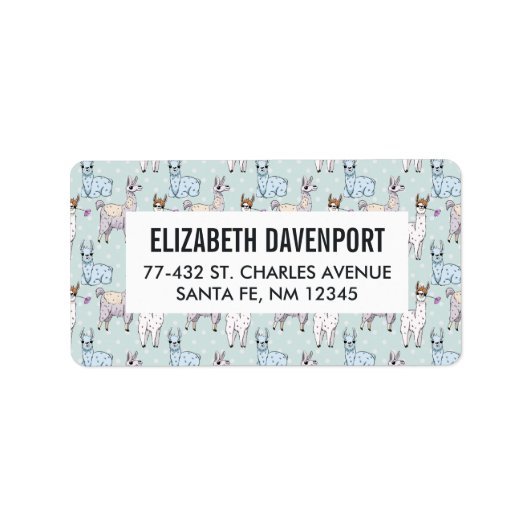 Cute Llama Pattern on Polka Dots Etiket (Voorkant)