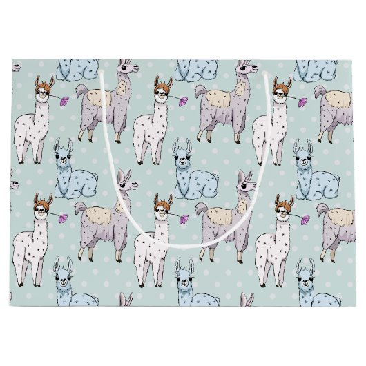 Cute Llama Pattern on Polka Dots Groot Cadeauzakje (Voorkant)