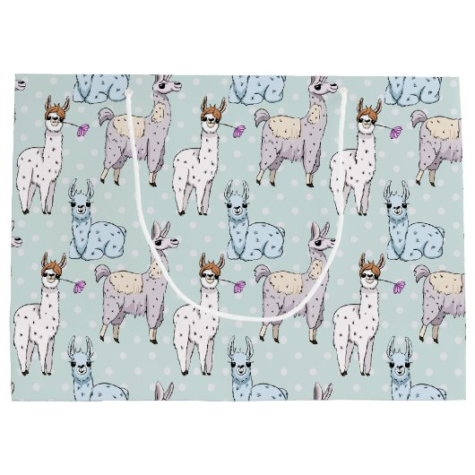 Cute Llama Pattern on Polka Dots Groot Cadeauzakje (Achterkant)