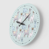 Cute Llama Pattern on Polka Dots Grote Klok (Hoek)