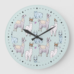 Cute Llama Pattern on Polka Dots Grote Klok