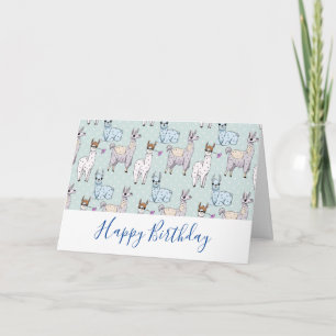 Cute Llama Pattern on Polka Dots Kaart