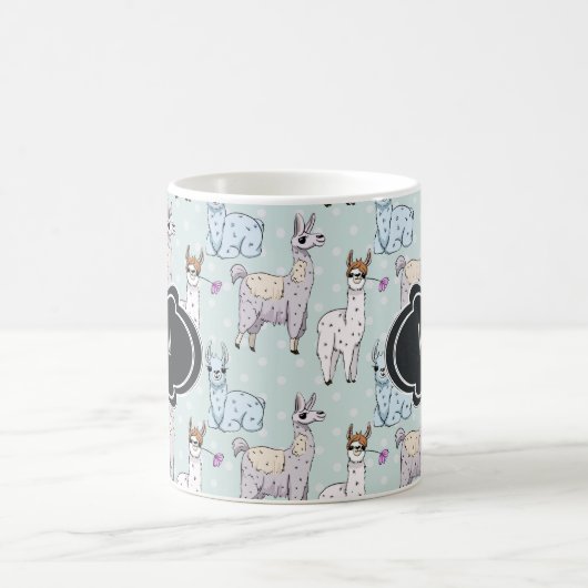 Cute Llama Pattern on Polka Dots Koffiemok (Center)