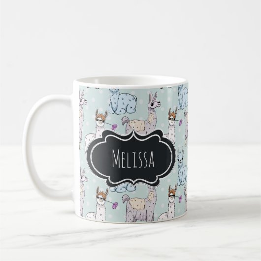Cute Llama Pattern on Polka Dots Koffiemok (Links)