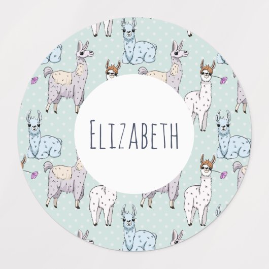 Cute Llama Pattern on Polka Dots Labels (Design 2)