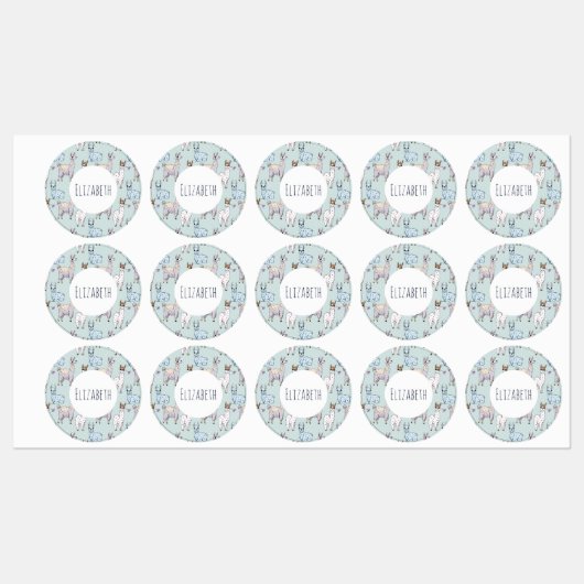 Cute Llama Pattern on Polka Dots Labels (Vel)