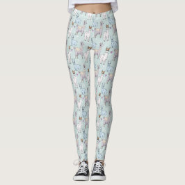 Cute Llama Pattern on Polka Dots Leggings