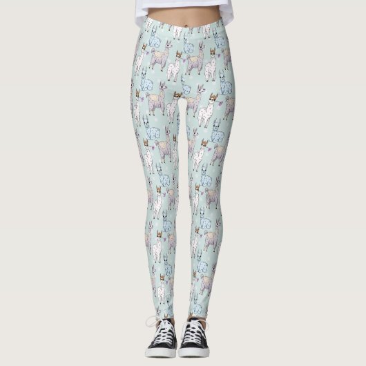 Cute Llama Pattern on Polka Dots Leggings (Voorkant)
