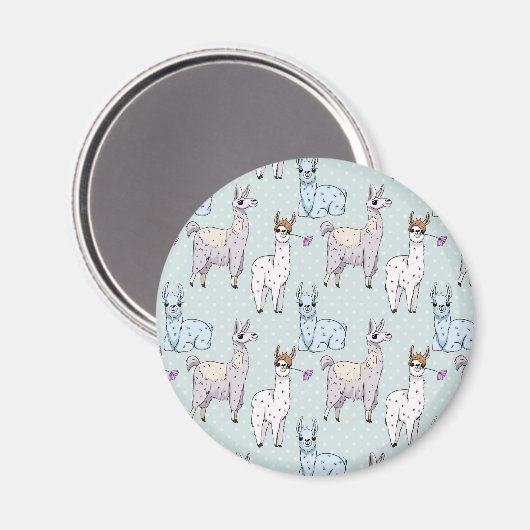 Cute Llama Pattern on Polka Dots Magneet (Voorkant / Achterkant)